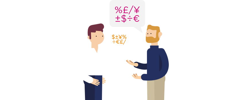 People talking in numerical symbols illustrating how Accountagility staff understand finance