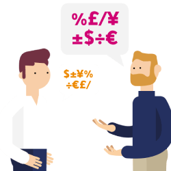 People talking in numerical symbols illustrating how Accountagility staff understand finance