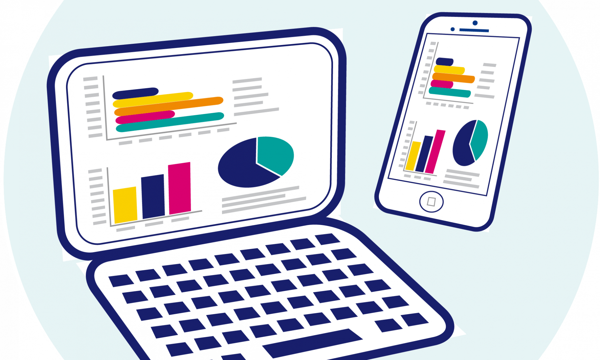 A desktop and mobile showing access to important tasks, reports and KPI’s using ORYX Solutions