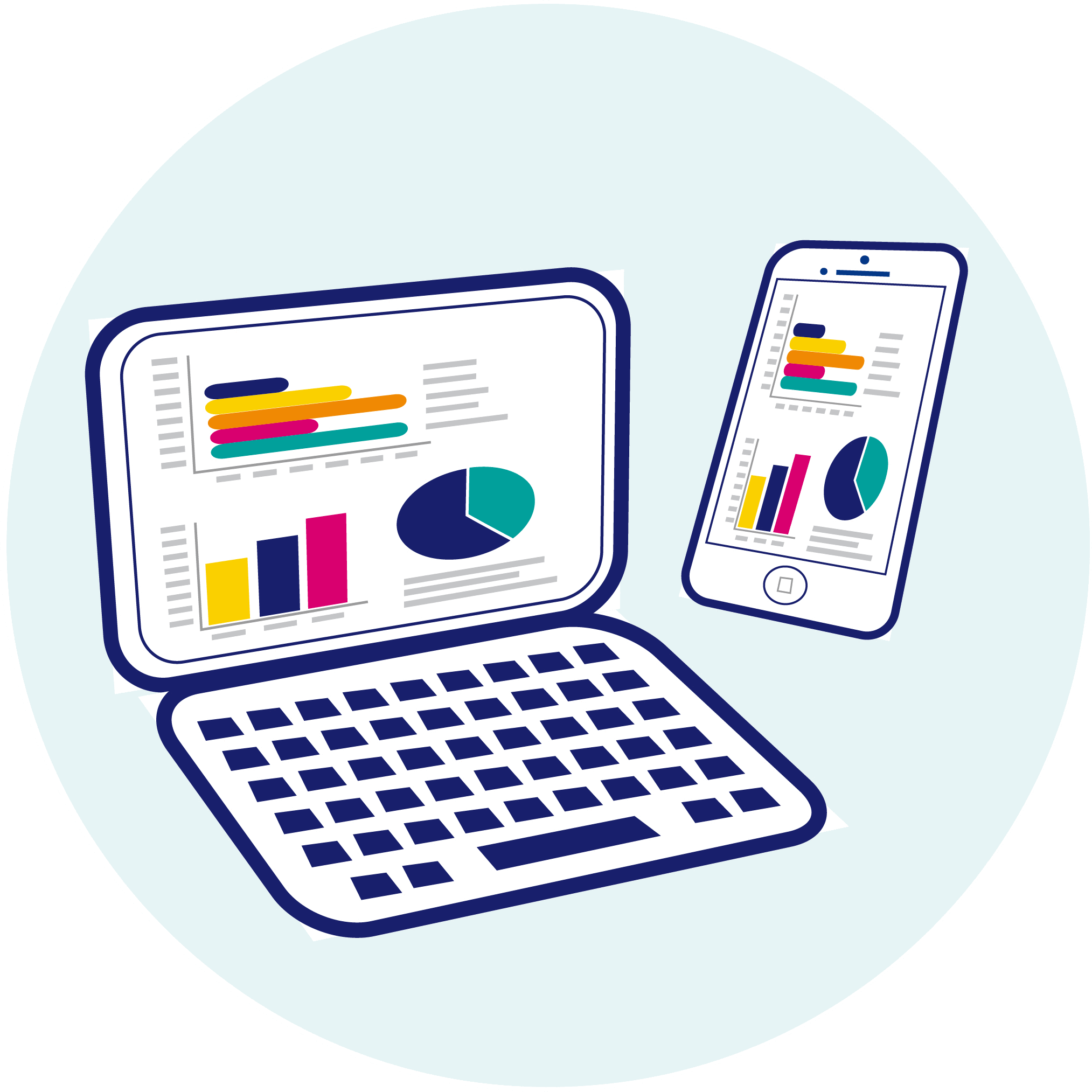 A desktop and mobile showing access to important tasks, reports and KPI’s using ORYX Solutions